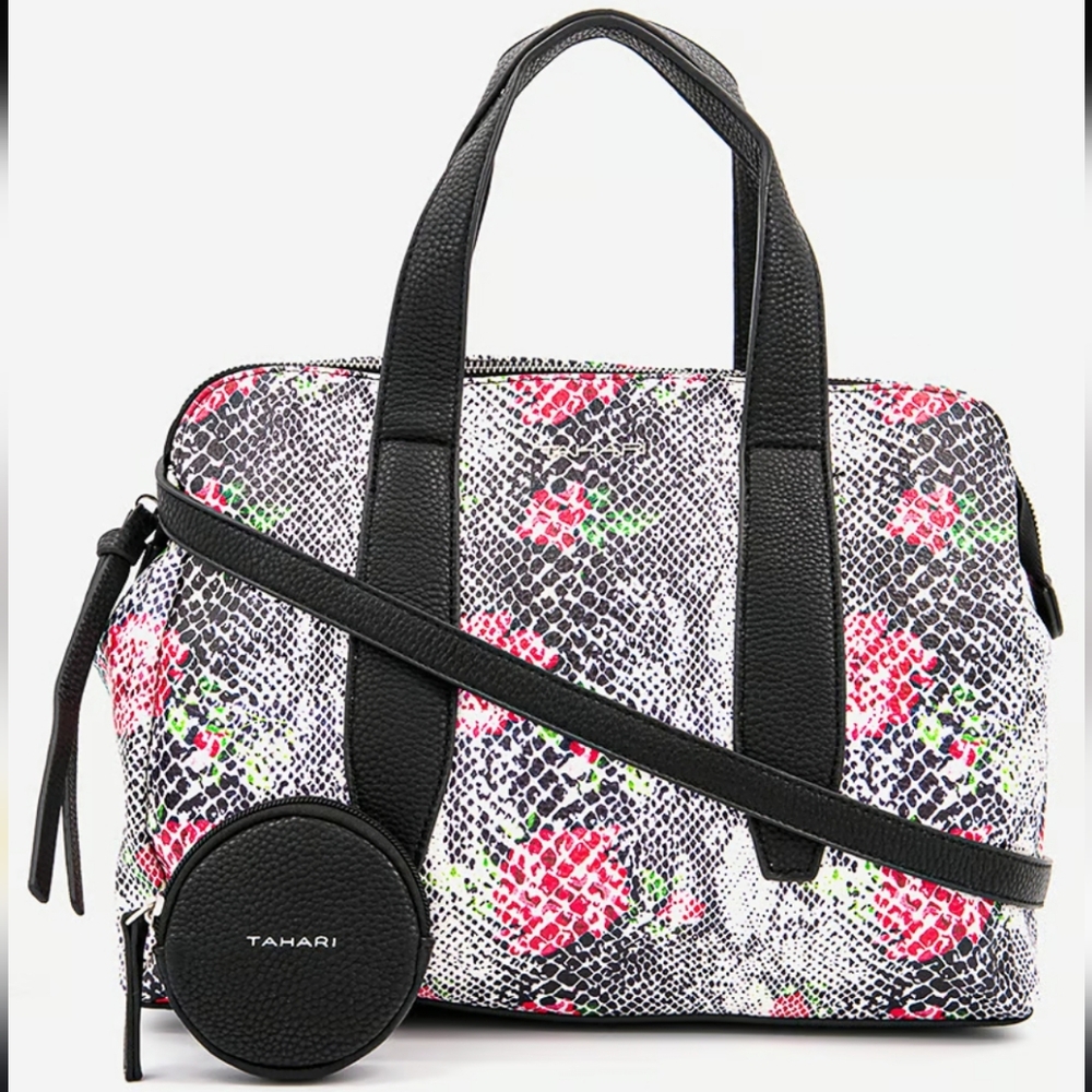 NWT Tahari Vintage Floral Snake Large Satchell Tote